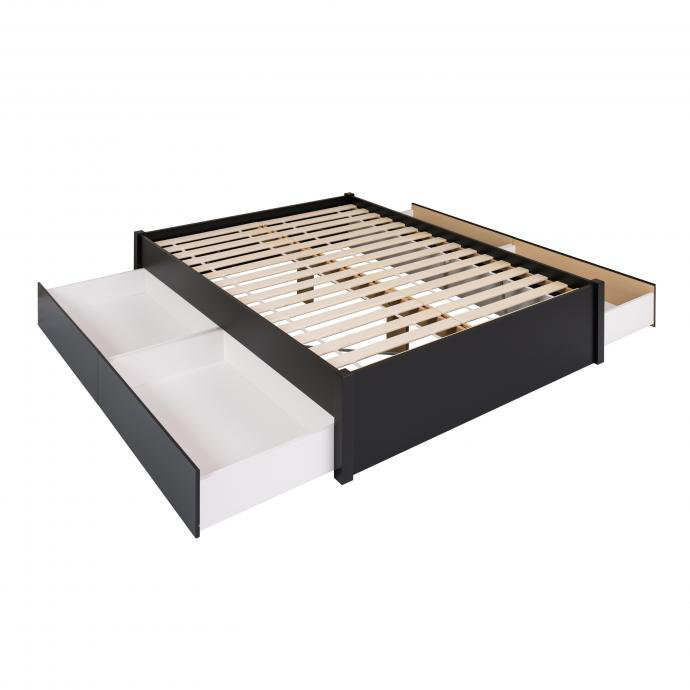 Black Queen Wood Frame Platform Bed with Storage Drawers