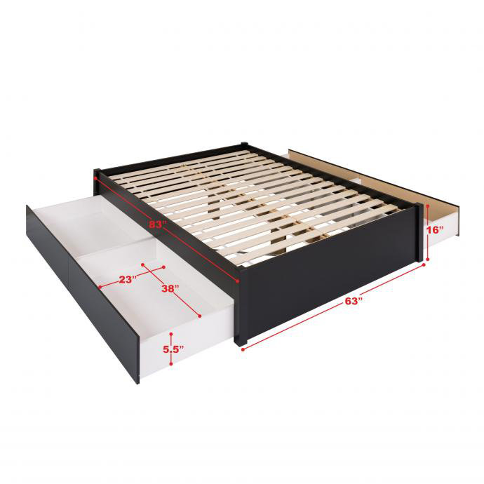 Black Queen Wood Frame Platform Bed with Storage Drawers