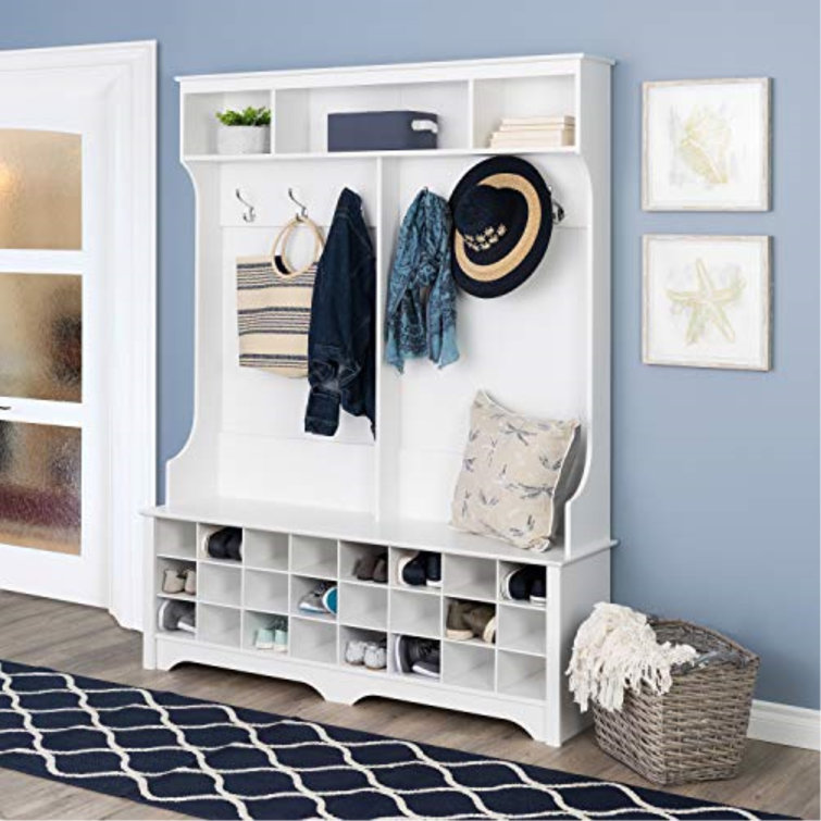 White Hall Tree with Bench and 24 Shoe Cubbies