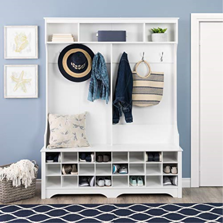White Hall Tree with Bench and 24 Shoe Cubbies