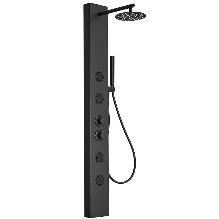 Matte Black Multi-Function Shower Panel with Adjustable Head