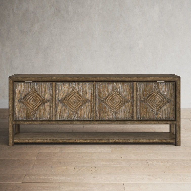 Anders Coastal Wood Reeded 80'' Media Console with Diamond Motifs