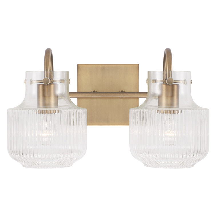 Aged Brass 2-Light Vanity with Clear Fluted Glass