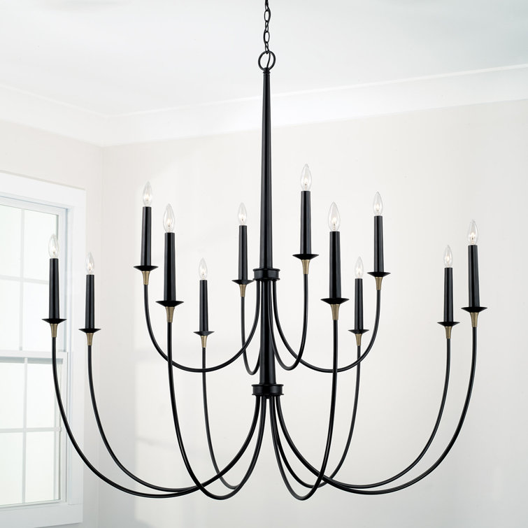 Matte Black and Brass 12-Light Grand Chandelier