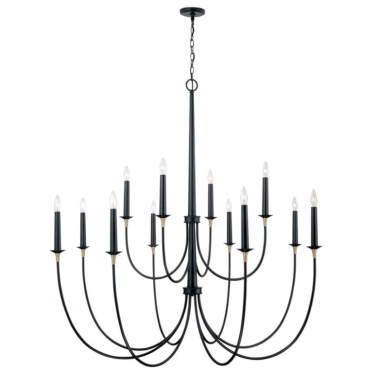 Matte Black and Brass 12-Light Grand Chandelier