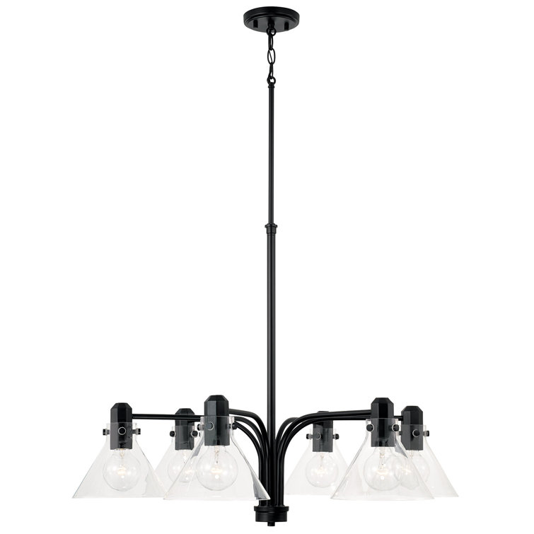 Matte Black 6-Light Modern Linear Chandelier with Clear Glass