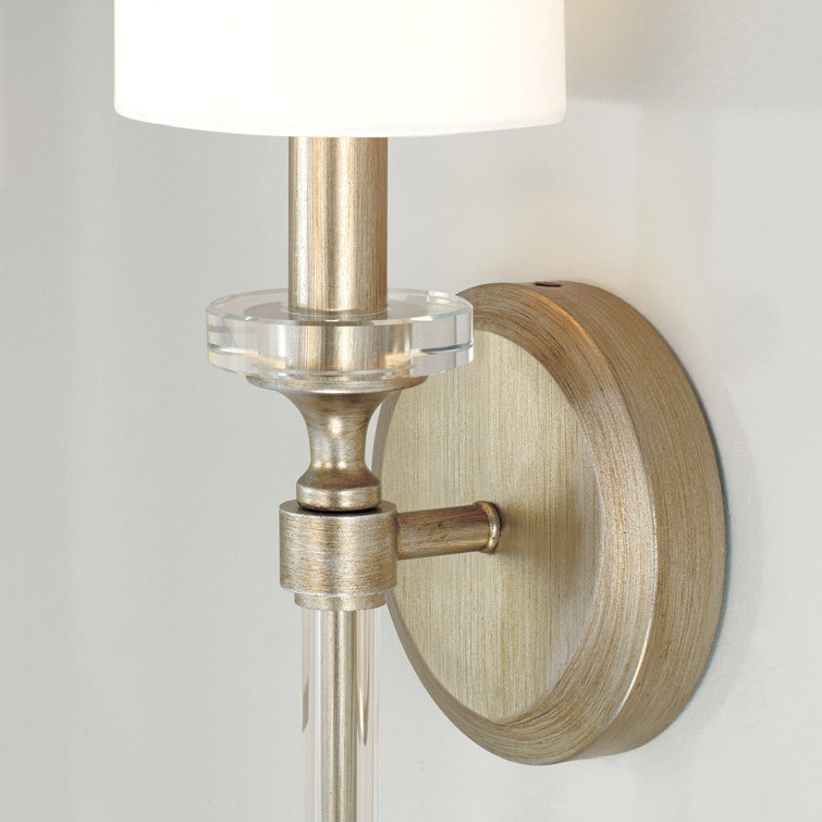 Breigh Brushed Champagne 1-Light Wall Sconce with White Fabric Shade