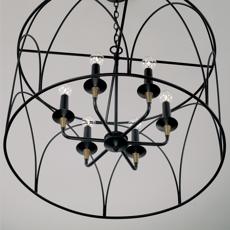 Matte Black and Brass 6-Light Drum Pendant Chandelier