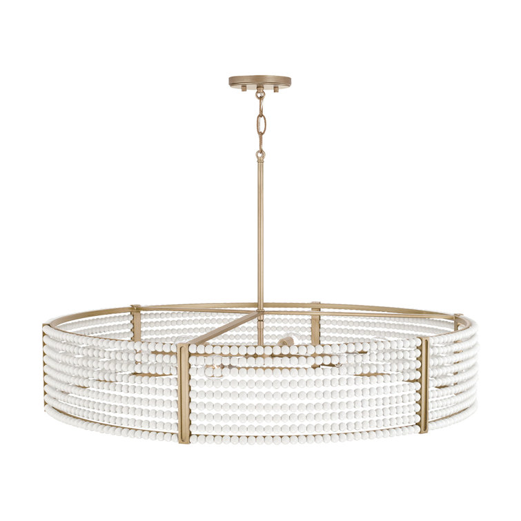 Aged Brass 6-Light Drum Chandelier with White Beads