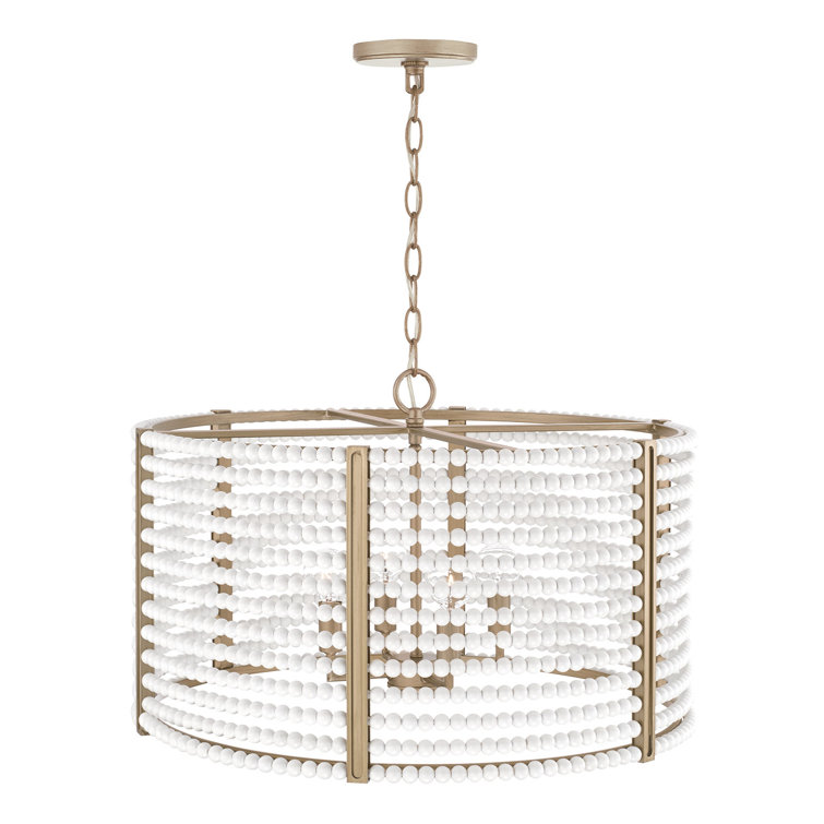 Brynn 4-Light Aged Brass Drum Pendant with White Beads