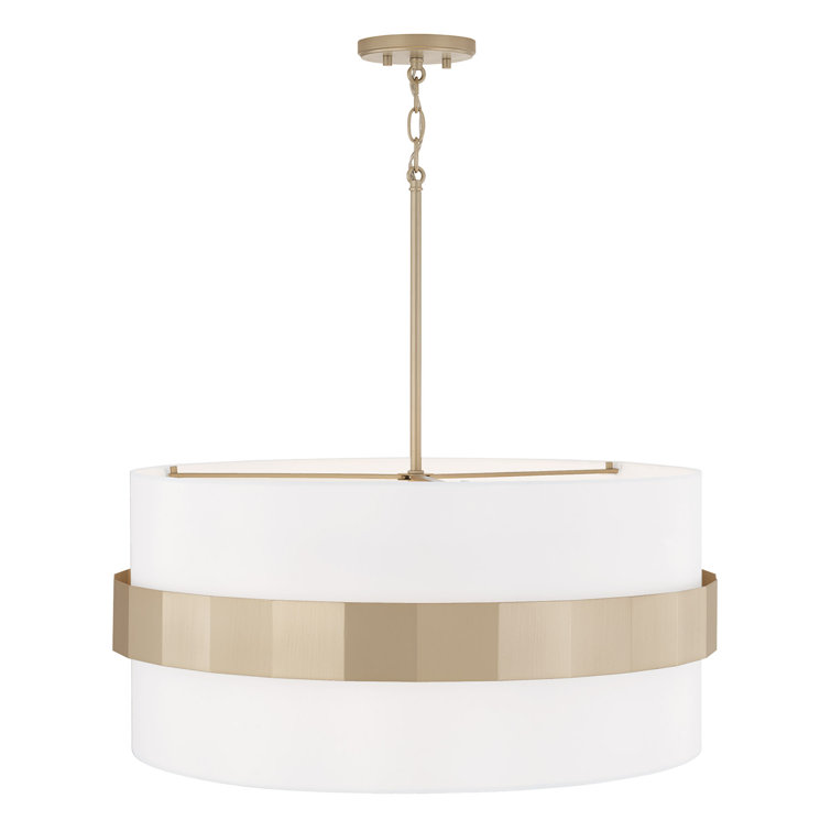 Elegant Soft Gold Drum Pendant with White Fabric Shade