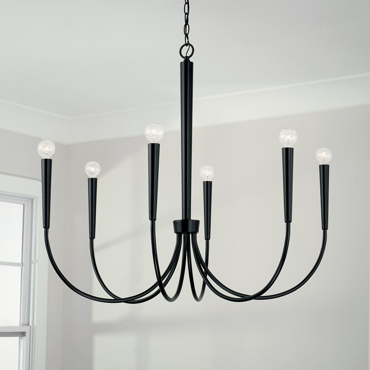 Elegant 6-Light Matte Black Taper Candle Chandelier