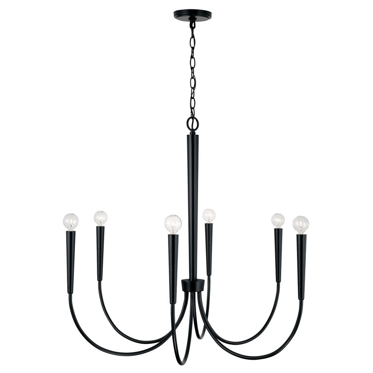 Elegant 6-Light Matte Black Taper Candle Chandelier