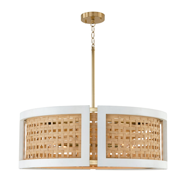 Flat White and Matte Brass 6-Light Drum Chandelier