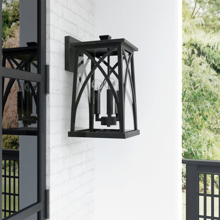 Black Aluminum 3-Light Outdoor Wall Lantern with Clear Glass