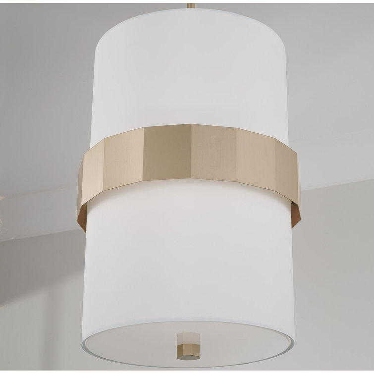 Elegant Transitional Soft Gold Pendant with White Fabric Shade