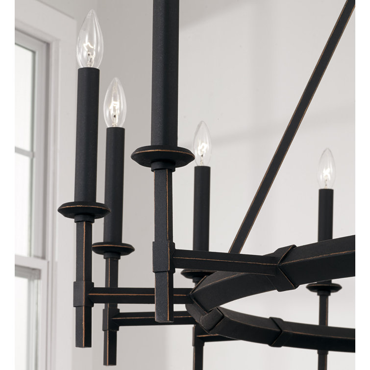 Brushed Black Iron 16-Light Candle Chandelier