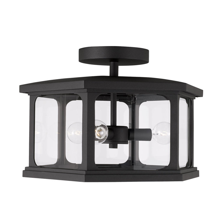 Black Hexagonal 3-Light Outdoor Flush Mount with Clear Glass