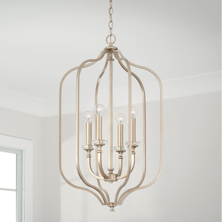 Brushed Champagne 4-Light Transitional Pendant with Acrylic Accents