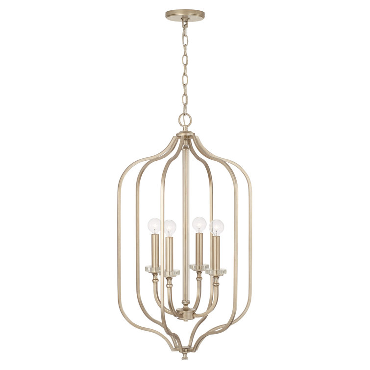 Brushed Champagne 4-Light Transitional Pendant with Acrylic Accents