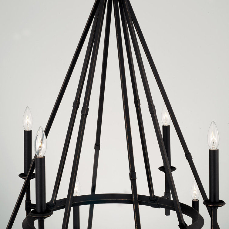 Elegant 12-Light Brushed Black Iron Oversized Chandelier