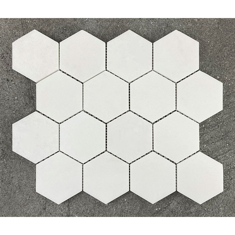 Thassos White Marble Hexagon Mosaic Shower Tile