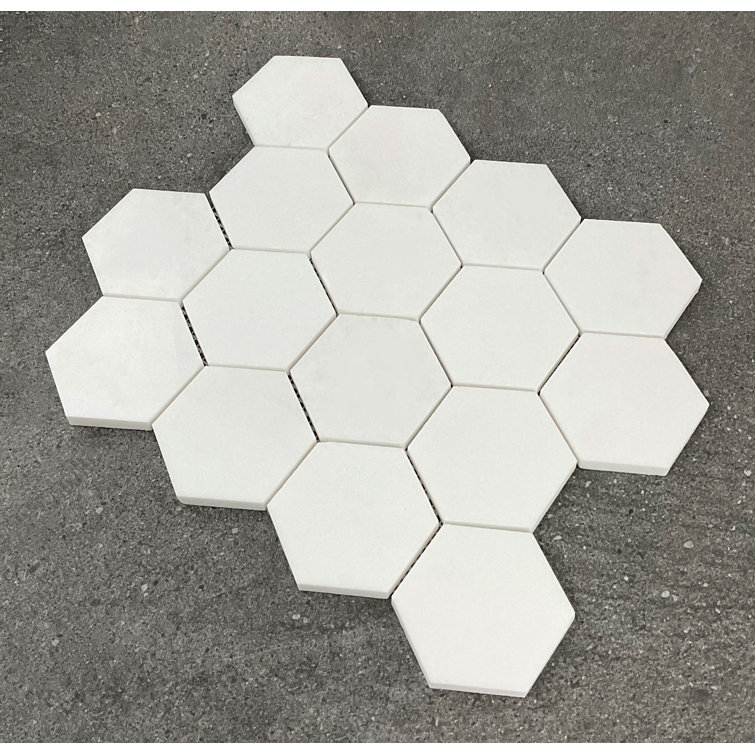 Thassos White Marble Hexagon Mosaic Shower Tile