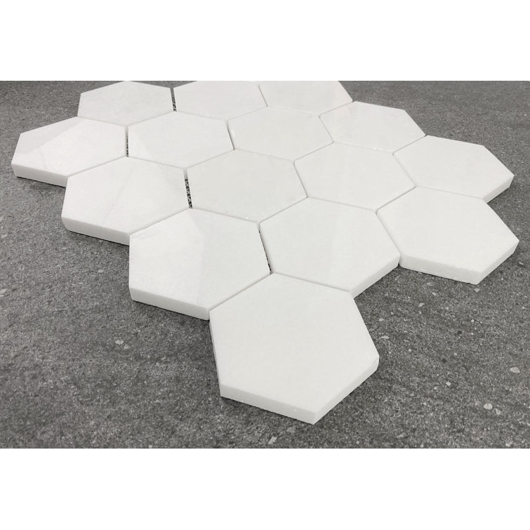 Thassos White Marble Hexagon Mosaic Shower Tile