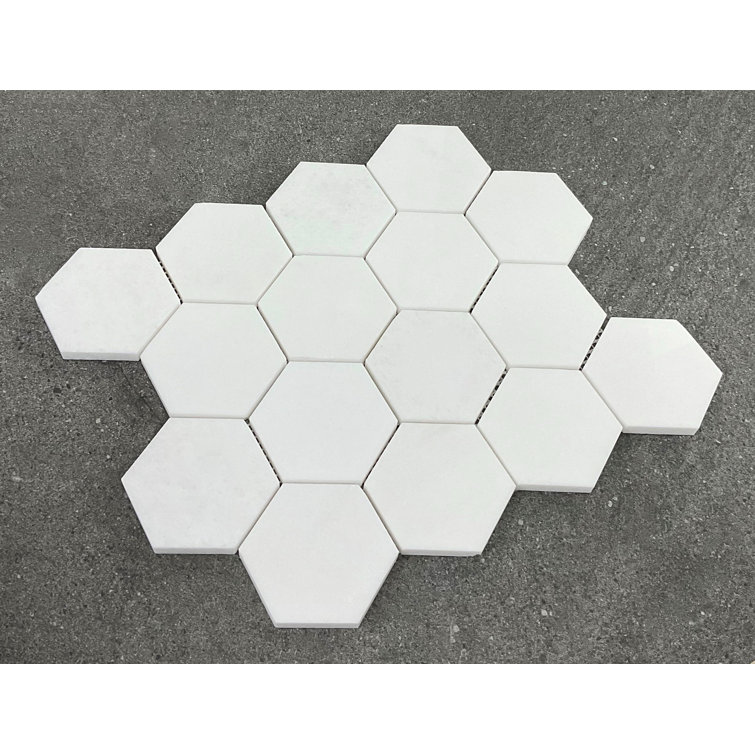 Thassos White Marble Hexagon Mosaic Shower Tile