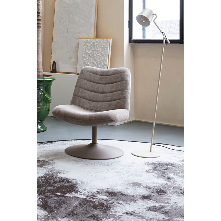 Beige Polyester Blend Swivel Lounge Chair with Metal Base