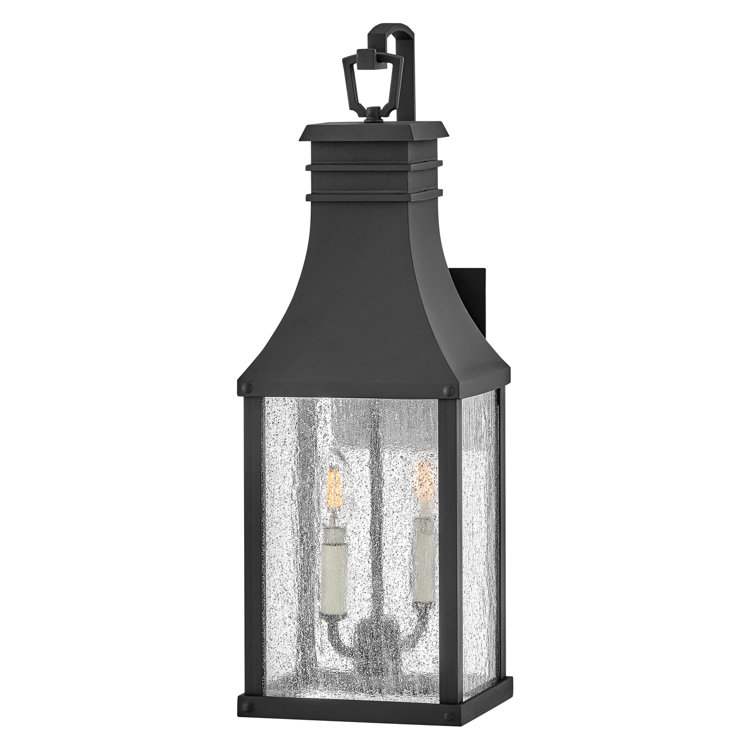 Museum Black Aluminum Outdoor Wall Light with Clear Seedy Glass