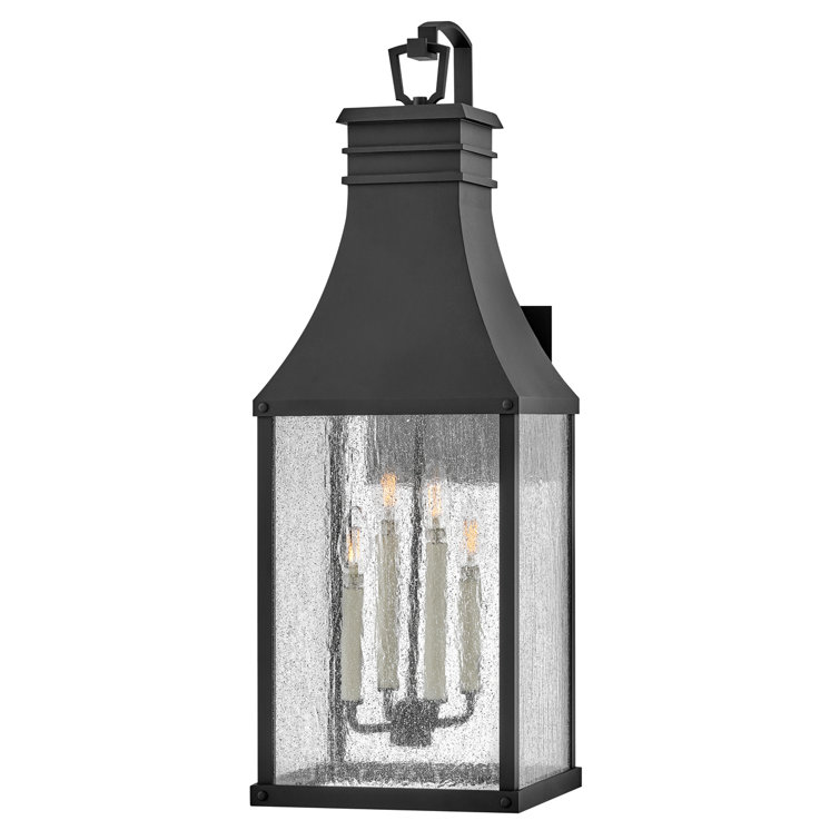 Beacon Hill Black Aluminum Outdoor Wall Light with Seedy Glass