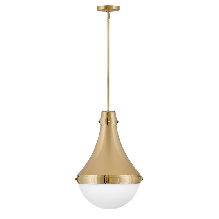 Elegant Brass and Opal Glass 21.25" Transitional Pendant Light