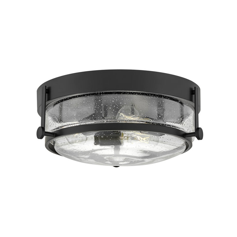 Harper Transitional Black Steel 3-Light LED Flush Mount with Clear Seedy Glass