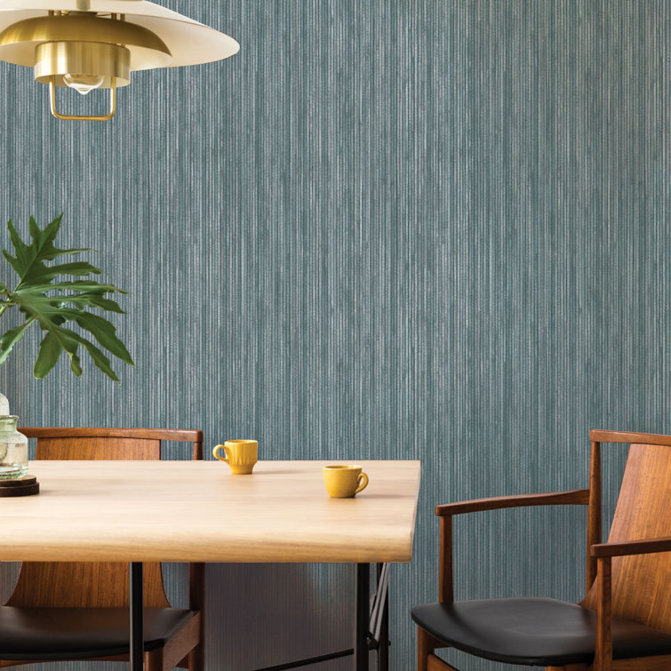 Chambray Blue Faux Grasscloth Textured Peel and Stick Wallpaper Roll