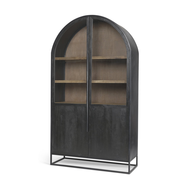 Sloan Black Iron and Dark Mango Wood Arch Cabinet