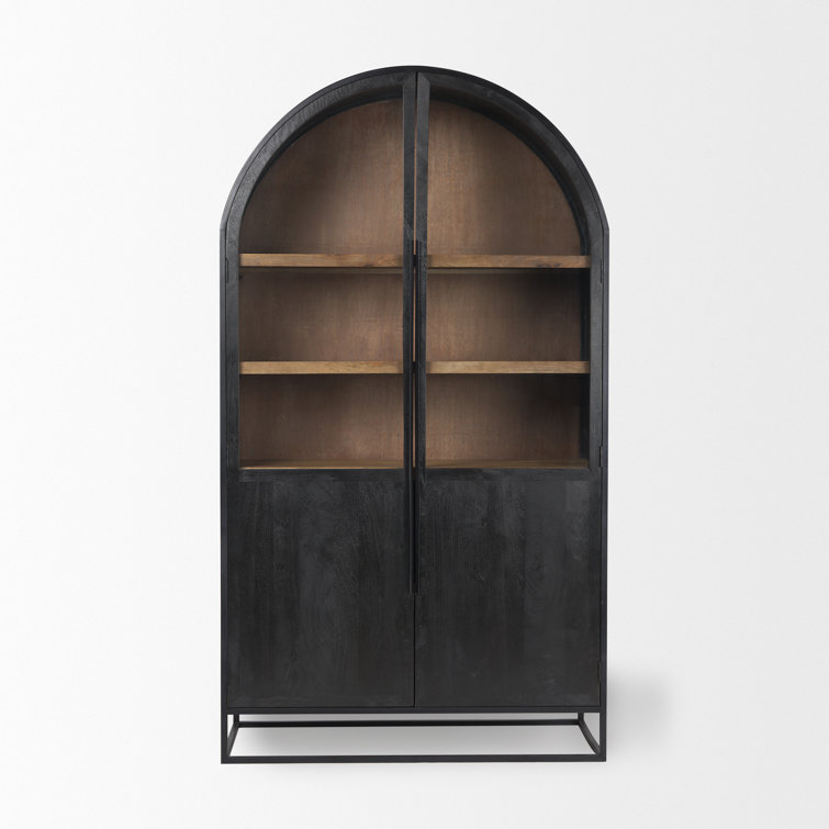 Sloan Black Iron and Dark Mango Wood Arch Cabinet