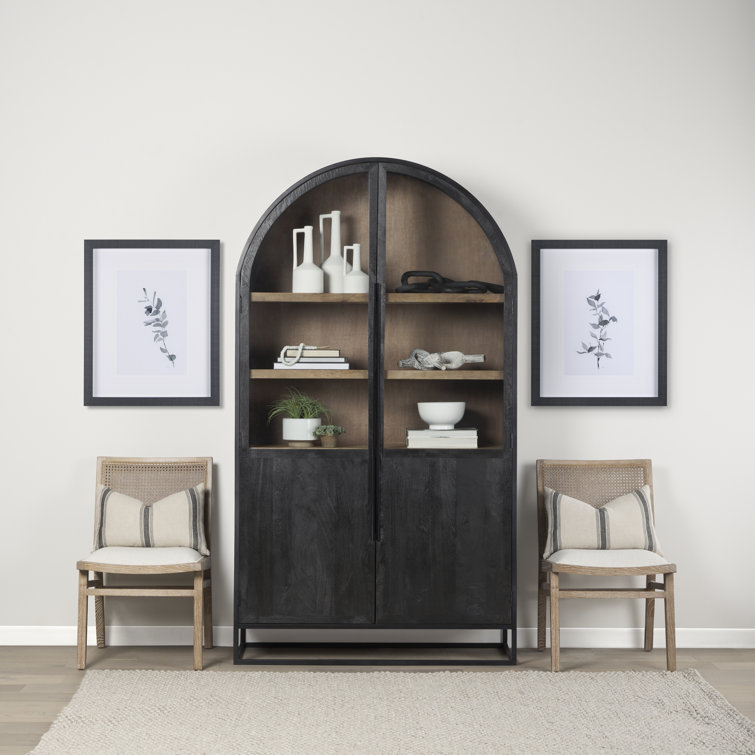 Sloan Black Iron and Dark Mango Wood Arch Cabinet