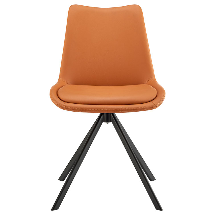 Cognac Faux Leather Armless Swivel Side Chair