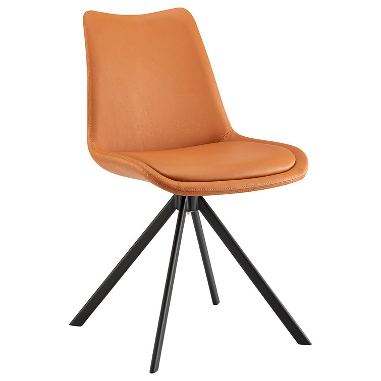 Cognac Faux Leather Armless Swivel Side Chair