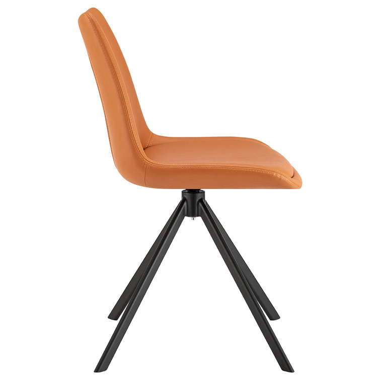 Cognac Faux Leather Armless Swivel Side Chair