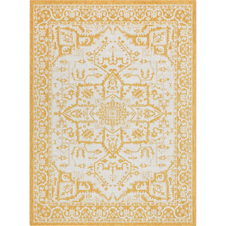 Sunny Oriental Bliss 8' x 10' Yellow Synthetic Area Rug