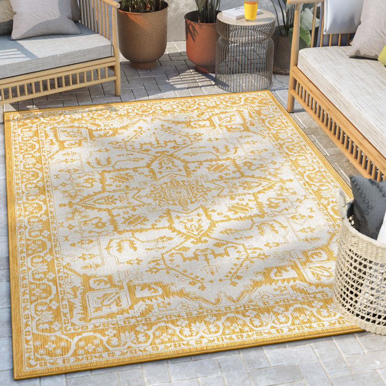 Sunny Oriental Bliss 8' x 10' Yellow Synthetic Area Rug