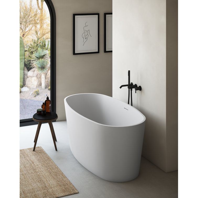White Matte Oval Freestanding Solid Surface Bathtub