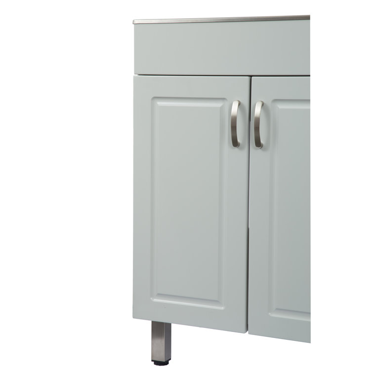 Stainless Steel Utility Sink with White Storage Cabinet