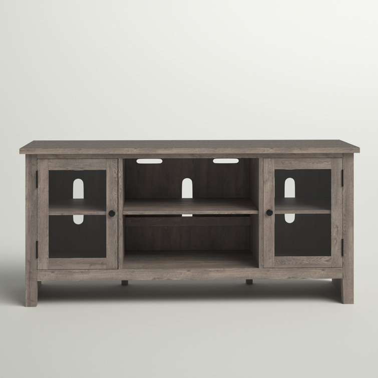 Gray 60" Transitional TV Stand with Fireplace and Cabinet