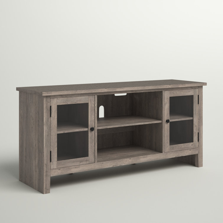 Gray 60" Transitional TV Stand with Fireplace and Cabinet