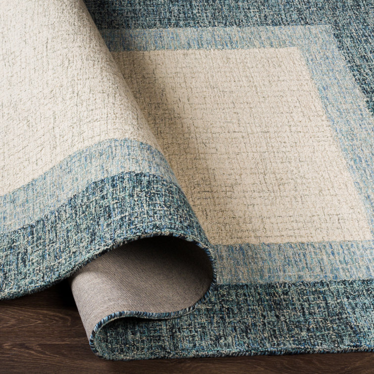 Blue and Beige Handmade Wool Tufted 6' x 9' Area Rug