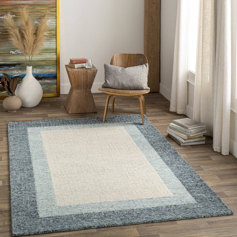 Blue and Beige Handmade Wool Tufted 6' x 9' Area Rug