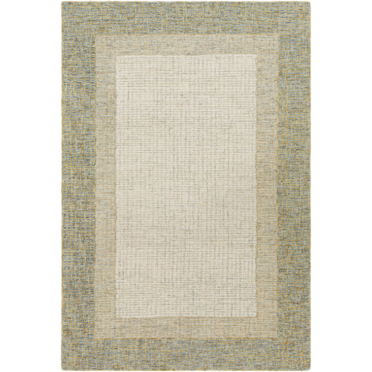 Elena Rectangular Beige and Blue Wool Area Rug 6' x 9'